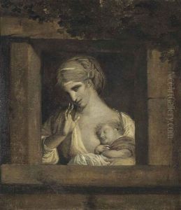 A Mother And Child In A Stone Window, En Grisaille by Louis Leopold Boilly