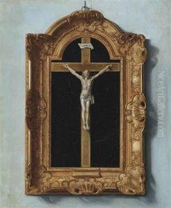A Trompe-l'oeil Of A Painting Of An Ivory And Wood Crucifix Hanging On A Wall