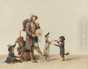 La Piece Curieuse: An Animal Trainer With Dancing Dogs, A Bear And Monkey by Louis Leopold Boilly