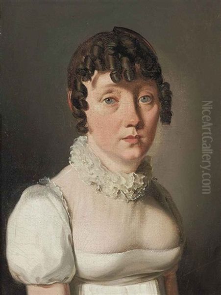 Portrait Of A Lady In A White Dress With Lace Collar - view 1