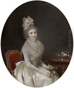 Portrait De L'epouse De L'artiste (?) En Robe Blanche, Une Rose A La Main thumbnail
