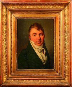Portrait D'homme En Buste Portant Une Redinguote Verte Et Chemise Blanche