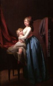 Jeune Femme A La Robe Bleue Prenant Son Enfant Dans Les Bras by Louis Leopold Boilly