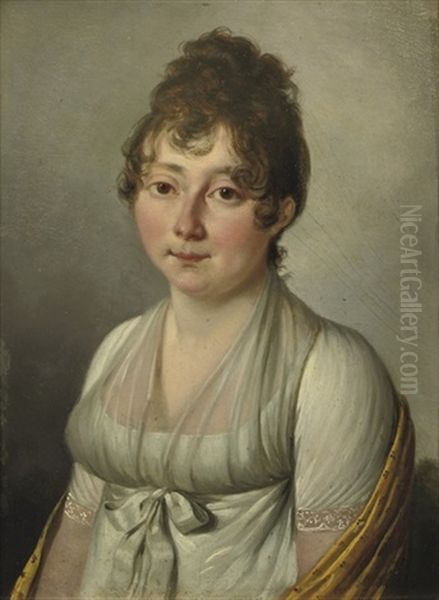 Portrait Of A Young Lady In A White Dress And A Yellow Wrap - view 1