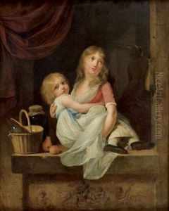 Jeune Mere Et Sa Petite Fille Dans L'embrasure D'une Fenetre by Louis Leopold Boilly