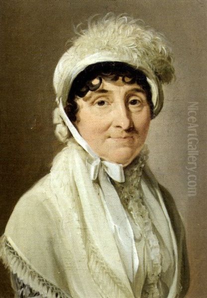 Portrait De Femme A La Coiffe De Plumes Blanches - view 1