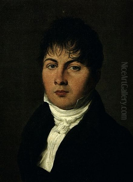 Portrait D'homme En Redingote Noire (+ Portrait De Femme A La Robe Blanche; Pair) - view 1