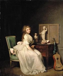 A Lady Wearing A White Dress Seated At Her Desk by Louis Leopold Boilly