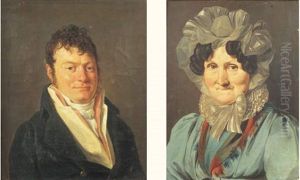 Portrait De Femme A La Robe Bleue (+ Portrait D'homme Au Gilet Rose; Pair) by Louis Leopold Boilly