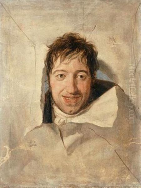 A Trompe-l'oeil With A Man's Head Through A Canvas (self-portrait?) - view 1