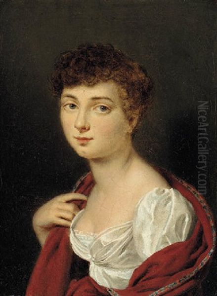 Portrait Of A Lady In A White Dress And A Red Shawl - view 1
