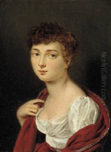 Portrait Of A Lady In A White Dress And A Red Shawl by Louis Leopold Boilly