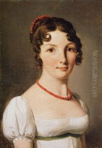 Portrait Of A Lady In A White Dress With A Red Necklace
