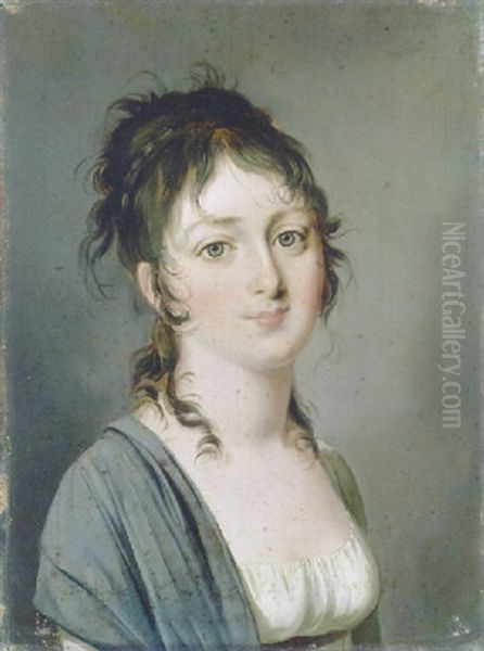 Portrait Of Comtesse Francois Aldegonde In A White Dress With A Blue Shawl - view 1