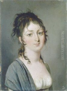 Portrait Of Comtesse Francois Aldegonde In A White Dress With A Blue Shawl