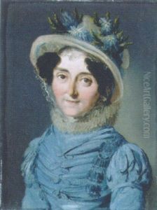 Portrait Of A Lady In A Blue Dress And A Hat Decorated With Flowers by Louis Leopold Boilly