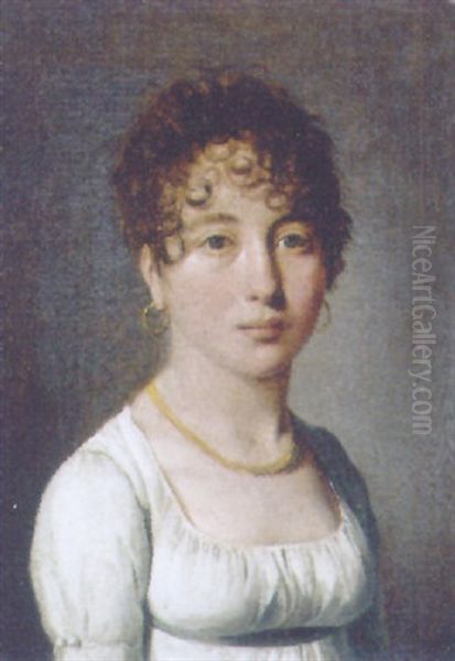 Portrait Of A Lady In A White Dress And With A Gold Necklace - view 1