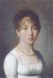 Portrait Of A Lady In A White Dress And With A Gold Necklace