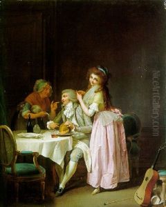 Young Couple At A Table: La Moquerie by Louis Leopold Boilly