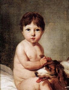 Portrait Of A Little Boy Playing Wiht His Dog by Louis Leopold Boilly