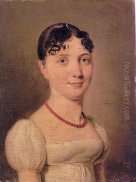 Portrait (princesse De Bauffremont?) Wearing A White Dress, A Necklace Of Red Beads And Drop Earrings - view 1