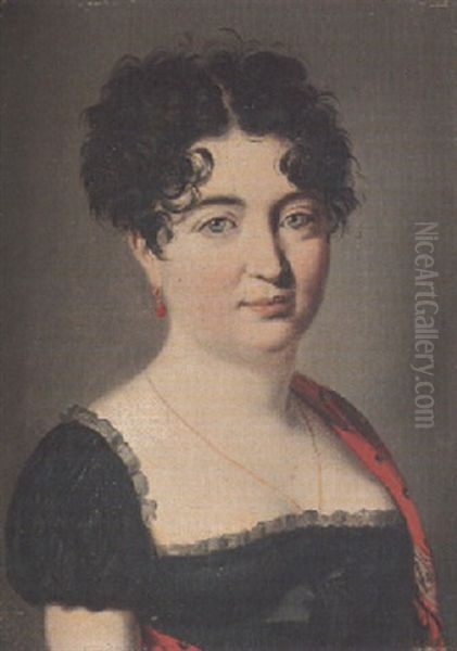 Portrait Of A Lady, Small Bust Length, In A Black Dress And Red Shawl - view 1