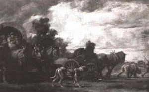 Gypsy Wagons, With Two Bears And Great Dane