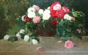 Still Life Of Roses In A Basket 'c. Albrecht. 18' (centre Right) by Karl Albrecht