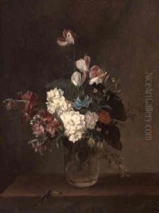 Still Life With Garden Flowers In A Glass Vase And Dragonfly by Louis Leopold Boilly