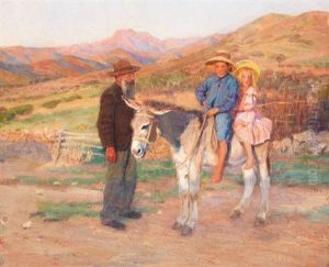 Vieil Homme Corse, Son Ane Et Deux Enfants by Camille Boiry