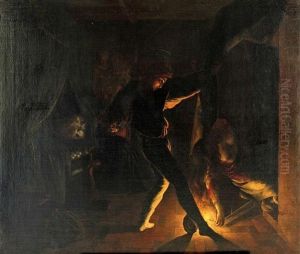 Scene De Drame Dans Un Lit Clos by Alphonse de Boisricheux