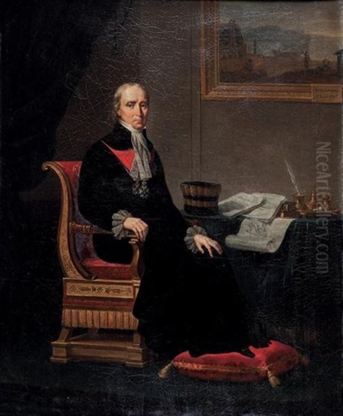 Portrait Du Comte Francois Barbe De Marbois (1745- 1837), President De La Cour Des Comptes Devant Une Vue Du Bagne De Sinnamary - view 1