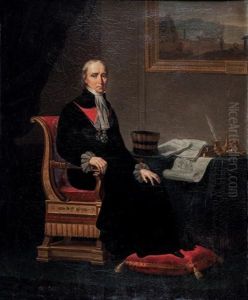Portrait Du Comte Francois Barbe De Marbois (1745- 1837), President De La Cour Des Comptes Devant Une Vue Du Bagne De Sinnamary