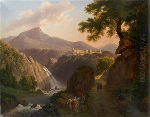 Vue D'une Vallee Italienne Avec Une Villa Pres D'une Cascade - view 1