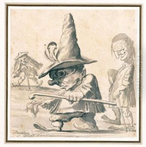 Tre Figure Caricaturali Con Gnomo Che Porta Un Bastone E Delle Teste D'aglio