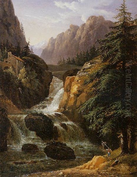 Paysage De Cascade Anime De Pecheurs - view 1