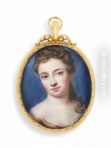 A Lady In A Yellow Dress, Blue Background by Charles Boit