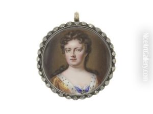 Anne (1665-1714), Queen Of England (1702-1714), Wearing Golden Robe Finished With Ermine Trim Over White Lace Chemise, The Insignia Of The Order Of The Garter On A Blue Ribbon At Her Corsage