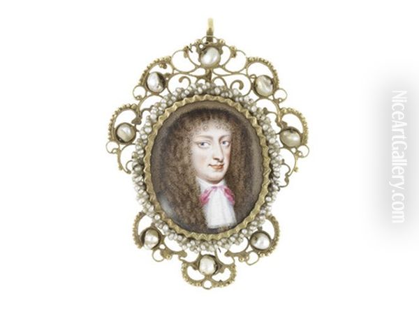 A Nobleman, Identified As Philippe, Duc D'orleans (1674-1723), Wearing White Cravat Drawn With Pink Ribbon Over His Suit Of Armour, His Natural Wig Falling In Curls Over His Shoulders - view 1