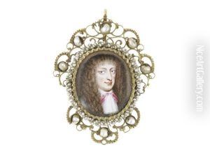 A Nobleman, Identified As Philippe, Duc D'orleans (1674-1723), Wearing White Cravat Drawn With Pink Ribbon Over His Suit Of Armour, His Natural Wig Falling In Curls Over His Shoulders by Charles Boit