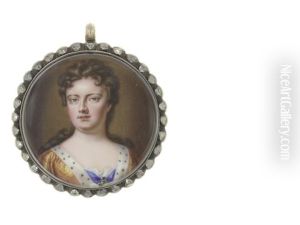 Anne (1665-1714), Queen Of England (1702-1714), Wearing Golden Robe Finished With Ermine Trim Over White Lace Chemise, The Insignia Of The Order Of The Garter On A Blue Ribbon At Her Corsage