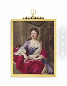 Queen Anne (1665-1714), Seated, In Purple Dress With Red Ermine Trimmed Robe, Interior Background by Charles Boit