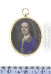 A Gentleman, Wearing Blue Coat Edged With Gold, White Chemise, Stock And Lace Cravat, His Natural Hair Worn En Queue And Tied With A Black Ribbon Bow