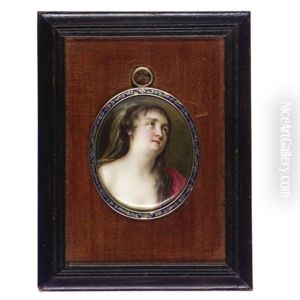 Portrait Of A Lady In The Guise Of Mary Magdalene With Long Brown Hair, Wearing A Green Head Dress And A Red Robe