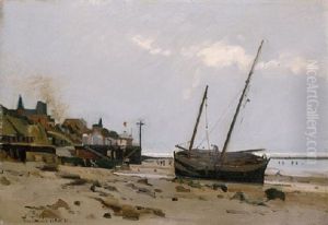 Ships On A Beach, Villerville, France, 1881 by Edward Darley Boit
