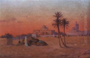 Halte De La Caravane Au Coucher Du Soleil