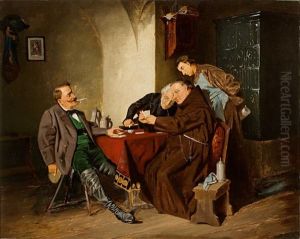 Klosterbruder, Pfarrer Und Forster Beim Kartenspiel by Karl Boeker