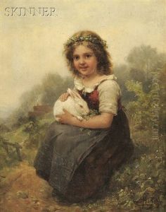 Portrait Of A Young Girl Seated With A Rabbit