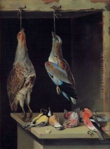 Jagdstilleben Mit Rebhuhn, Eichelhaher Und Anderen Singvogeln by Lambert Van Bokkelen