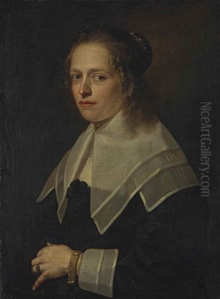 Portrait Of A Lady, Half-length, In A Black Dress With Lace Collar And Cuffs - view 1